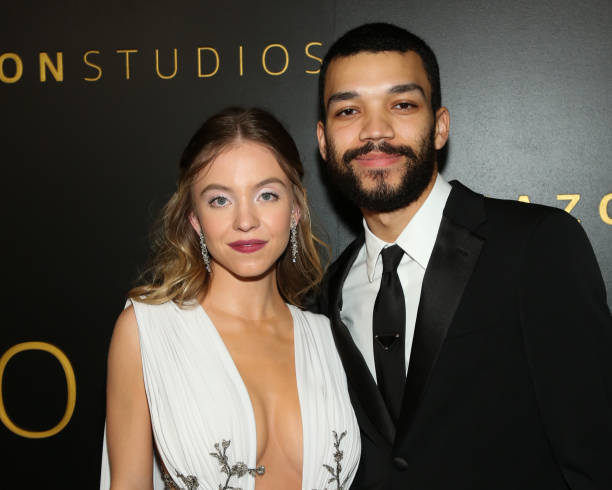 Actors Sydney Sweeney and Justice Smith attend Amazon Studios Golden Globes after party at The Beverly Hilton Hotel on January 05, 2020 in Beverly Hills, California.
