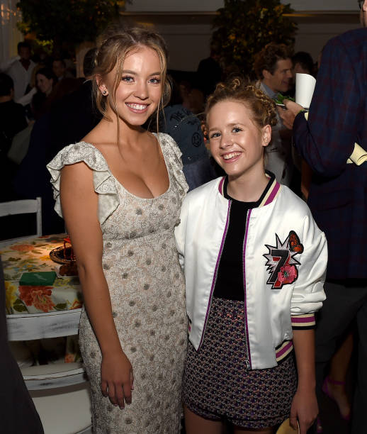 Actors Sydney Sweeney and Lulu wilson pose at the after party for the premiere of HBO's "Sharp Objects" at the Boulevard3 on June 26, 2018 in Los Angeles, California.