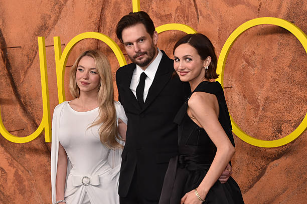 Actress Sydney Sweeney, US director Sam Levinson and US actress Maude Apatow attend HBO's "Euphoria" season 3 premier...