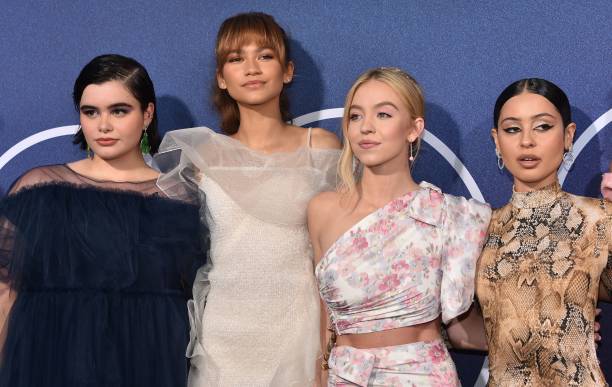Actresses Barbie Ferreira, Zendaya, Sydney Sweeney and Alexa Demie attend the Los Angeles premiere of the new HBO series "Euphoria" at the Cinerama Dome Theatre in Hollywood on June 4, 2019 — frame 219/239 (612×387)