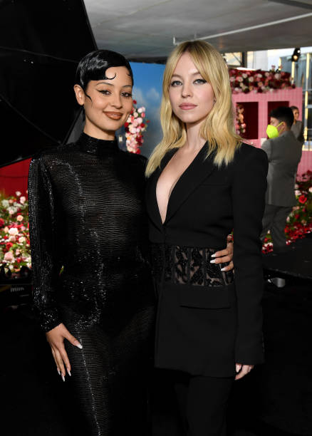 Alexa Demie and Sydney Sweeney attend HBO Max "Euphoria" FYC on April 20, 2022 in Los Angeles, California.