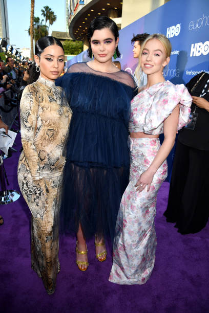 Alexa Demie, Barbie Ferreira and Sydney Sweeney attend HBO's "Euphoria" premiere at the Arclight Pacific Theatres' Cinerama Dome on June 04, 2019 in Los Angeles, California — frame 203/239 (408×612)