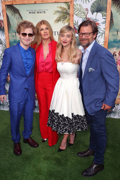 Fred Hechinger, Connie Britton, Sydney Sweeney, and Steve Zahn attend the Los Angeles premiere of the new HBO Limited Series "The White Lotus" at Bel-Air Bay Club on July 07, 2021 in Pacific Palisades, California — frame 21/22 (408×612)