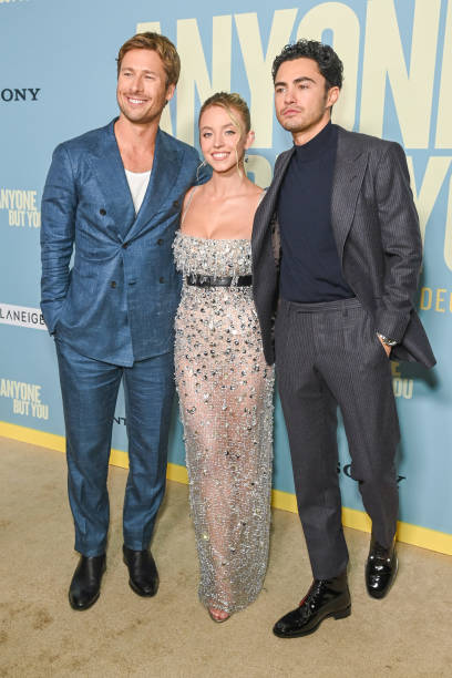 Glen Powell, Sydney Sweeney and Darren Barnet at the "Anyone But You" premiere held at AMC Lincoln Square on December 11, 2023 in New York, New York.