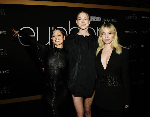 Hunter Schafer, Alexa Demie and Sydney Sweeney at the 'Euphoria' Los Angeles FYC Event held at the Academy Museum on April 20th, 2022 in Los Angeles, California.