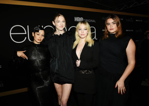 Hunter Schafer, Alexa Demie, Sydney Sweeney and Barbie Ferreria at the 'Euphoria' Los Angeles FYC Event held at the Academy Museum on April 20th, 2022 in Los Angeles, California — frame 6/7 (612×437)