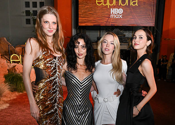 Hunter Schafer, Alexa Demie, Sydney Sweeney and Maude Apatow at HBO's "Euphoria" Season 3 Premiere held at TCL Chines...