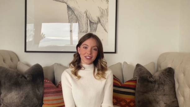 In this screengrab, Sydney Sweeney speaks during The 4th Annual Hollywood Critics Association Film Awards on March 05, 2021 (612×344)