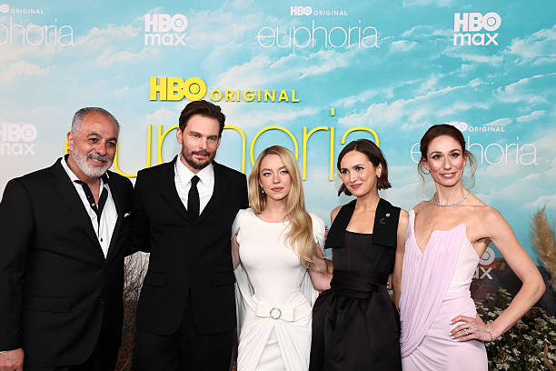 Jack Topalian, Sam Levinson, Sydney Sweeney, Maude Apatow, Jessica Blair Herman attend the Los Angeles Premiere Of HB...