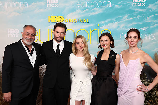 Jack Topalian, Sam Levinson, Sydney Sweeney, Maude Apatow, Jessica Blair Herman attend the Los Angeles Premiere Of HB...