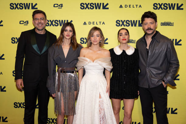 Michael Mohan, Benedetta Porcaroli, Sydney Sweeney, Simona Tabasco, and Alvaro Morte attend the world premiere of "Immaculate" during the 2024 SXSW Conference and Festival at The Paramount Theatre on March 12, 2024 in Austin, Texas — frame 24/69 (612×408)