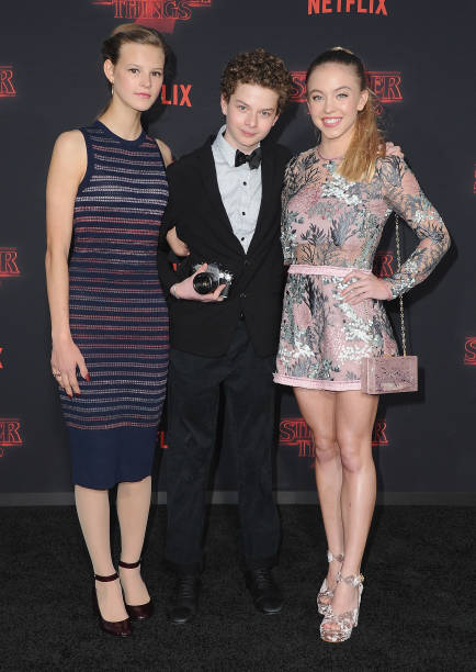 Peyton Kennedy, Quinn Liebling, and Sydney Sweeney arrive at the premiere of Netflix's "Stranger Things" Season 2 at Regency Bruin Theatre on October 26, 2017 in Los Angeles, California.