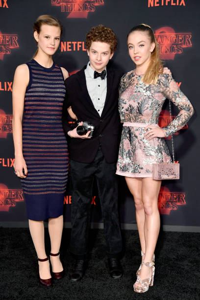Peyton Kennedy, Quinn Liebling, and Sydney Sweeney attend the premiere of Netflix's "Stranger Things" Season 2 at Regency Bruin Theatre on October 26, 2017 in Los Angeles, California.