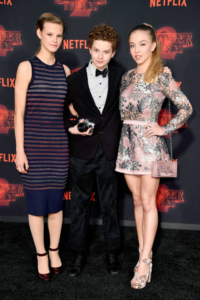 Peyton Kennedy, Quinn Liebling, and Sydney Sweeney attend the premiere of Netflix's "Stranger Things" Season 2 at Regency Bruin Theatre on October 26, 2017 in Los Angeles, California.