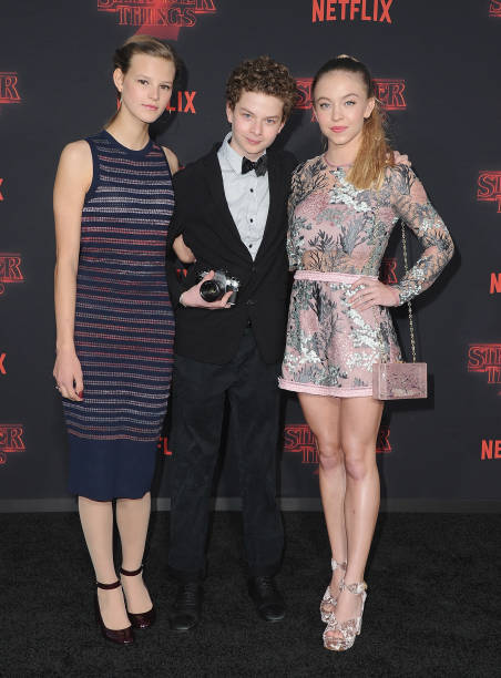 Peyton Kennedy, Quinn Liebling, and Sydney Sweeney arrive at the premiere of Netflix's "Stranger Things" Season 2 at Regency Bruin Theatre on October 26, 2017 in Los Angeles, California.