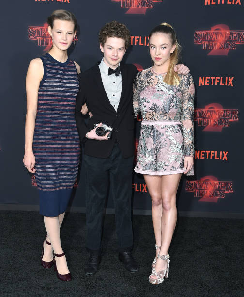 Peyton Kennedy, Quinn Liebling, Sydney Sweeney arrives at the Premiere Of Netflix's "Stranger Things" Season 2 at Regency Bruin Theatre on October 26, 2017 in Los Angeles, California.
