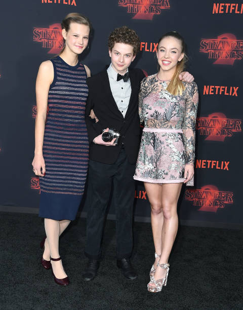 Peyton Kennedy, Quinn Liebling, Sydney Sweeney arrives at the Premiere Of Netflix's "Stranger Things" Season 2 at Regency Bruin Theatre on October 26, 2017 in Los Angeles, California.