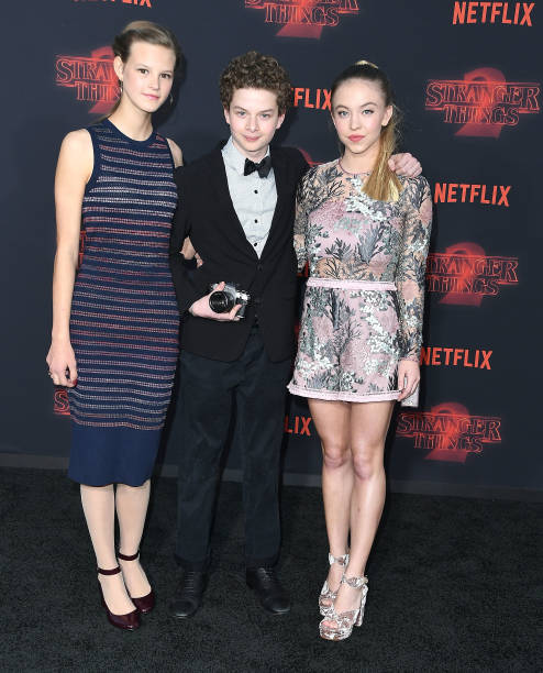 Peyton Kennedy, Quinn Liebling, Sydney Sweeney arrives at the Premiere Of Netflix's "Stranger Things" Season 2 at Regency Bruin Theatre on October 26, 2017 in Los Angeles, California.