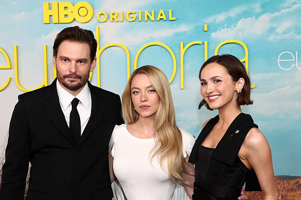 Sam Levinson, Sydney Sweeney and Maude Apatow attend the Los Angeles Premiere Of HBO's "Euphoria" Season 3 - Red Carp...