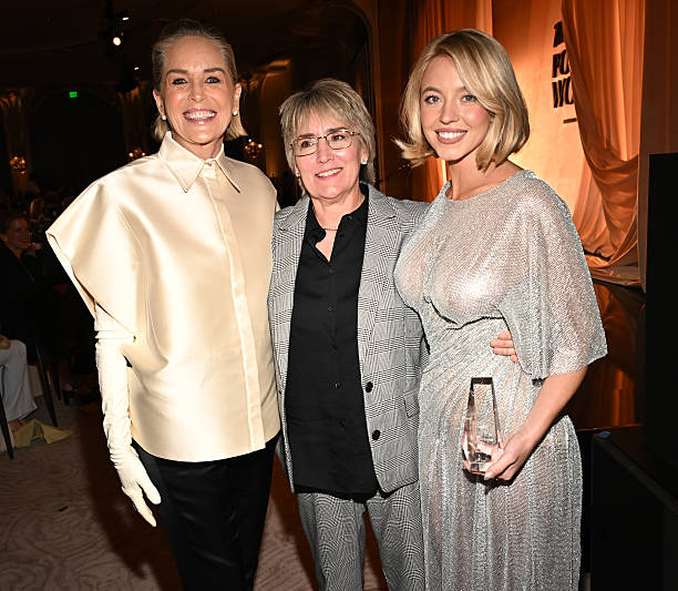 Sharon Stone, Christy Martin and Sydney Sweeney at Variety's 2025 Power of Women Los Angeles, Presented by Lifetime at the Beverly Hills Hotel on October 29, 2025 in Beverly Hills, California — frame 21/40 (612×533)