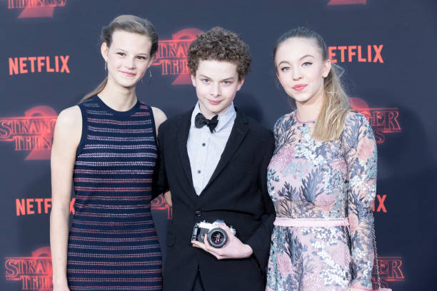 Actors Peyton Kennedy, Quinn Liebling, and Sydney Sweeney attend the Premiere Of Netflix's "Stranger Things" Season 2 at the Regency Bruin Theatre on October 26, 2017 in Los Angeles, California.
