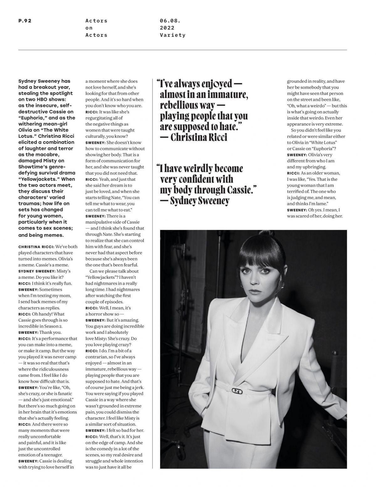 SYDNEY SWEENEY and CHRISTINA RICCI in Variety Magazine Actors on Actors, June 2022 (1200×1551)