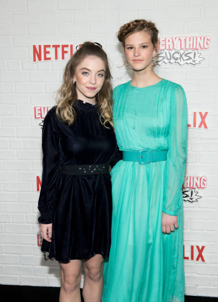 Sydney Sweeney and Peyton Kennedy attend Netfix's "Everything Sucks!" series premiere at AMC 34th Street on January 31, 2018 in New York City — frame 9/9 (441×612)