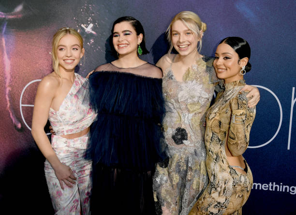 Sydney Sweeney, Barbie Ferreira, Hunter Schafer, and Alexa Demie attend the LA Premiere of HBO's "Euphoria" at The Cinerama Dome on June 04, 2019 in Los Angeles, California — frame 209/239 (612×444)