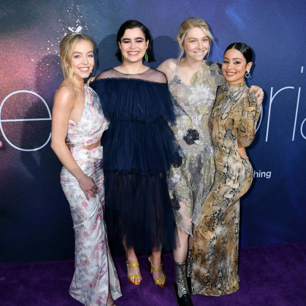 Sydney Sweeney, Barbie Ferreira, Hunter Schafer and Alexa Demie attend HBO's "Euphoria" premiere at the Arclight Pacific Theatres' Cinerama Dome on June 04, 2019 in Los Angeles, California — frame 216/239 (612×612)