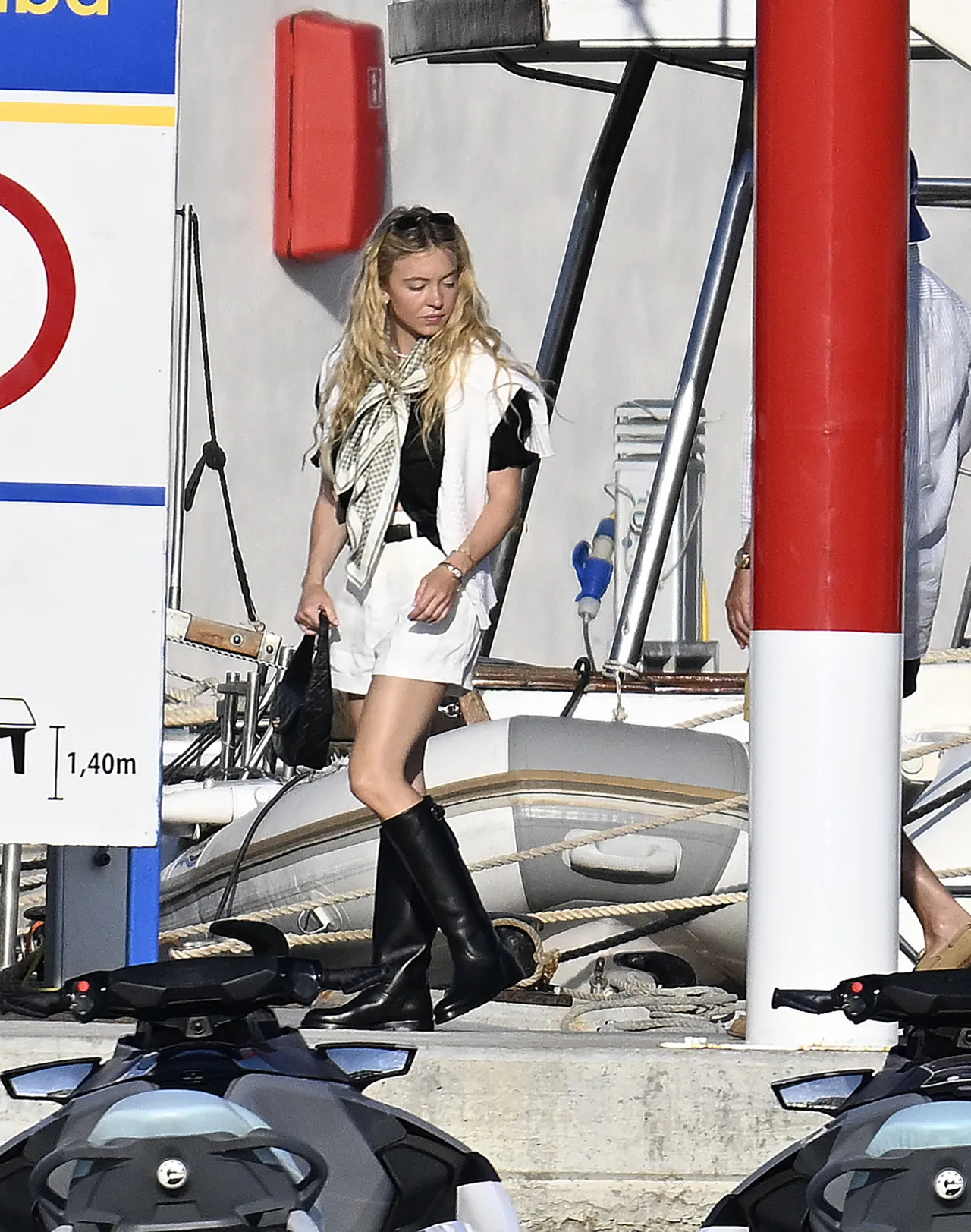 Sydney Sweeney Black Boots and White Shorts in Pal
