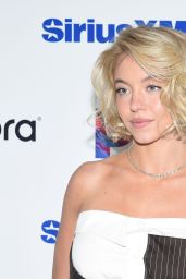 Sydney Sweeney in Corset-Layered Shirt at SiriusXM Panel Appearance — frame 9/40 (171×256)