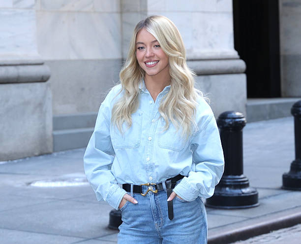 Sydney Sweeney is seen at the NYSE for American Eagle in Wall Street, Manhattan on February 09, 2026 in New York City.