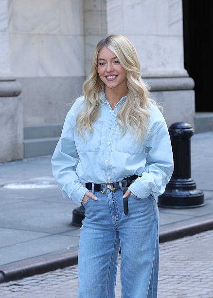 Sydney Sweeney is seen at the NYSE for American Eagle in Wall Street, Manhattan on February 09, 2026 in New York City.