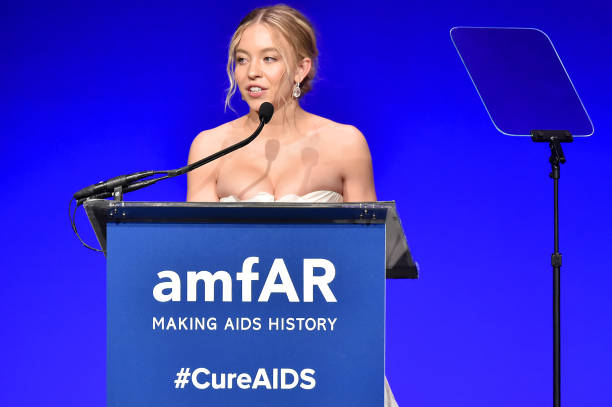 Sydney Sweeney speaks at the 2020 amfAR New York Gala at Cipriani Wall Street on February 05, 2020 in New York City.
