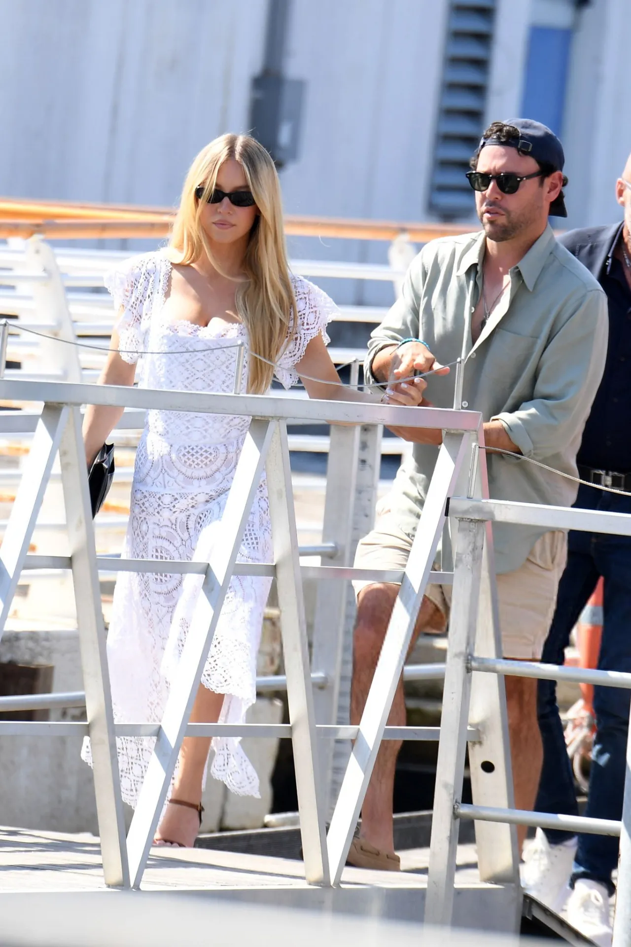Sydney Sweeney Wears White Openwork Midi Dress
